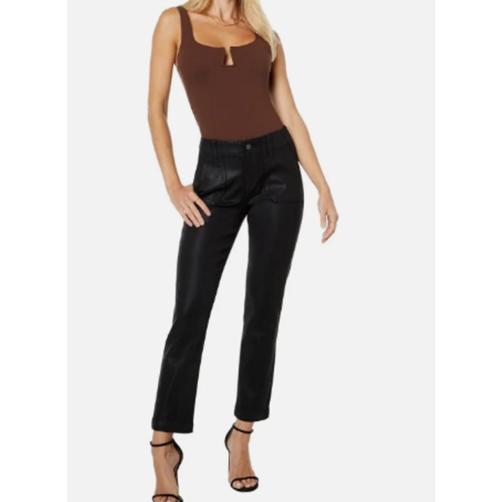 Paige Jeans Mayslie Straight Ankle Black Luxe Coating Women Size 31